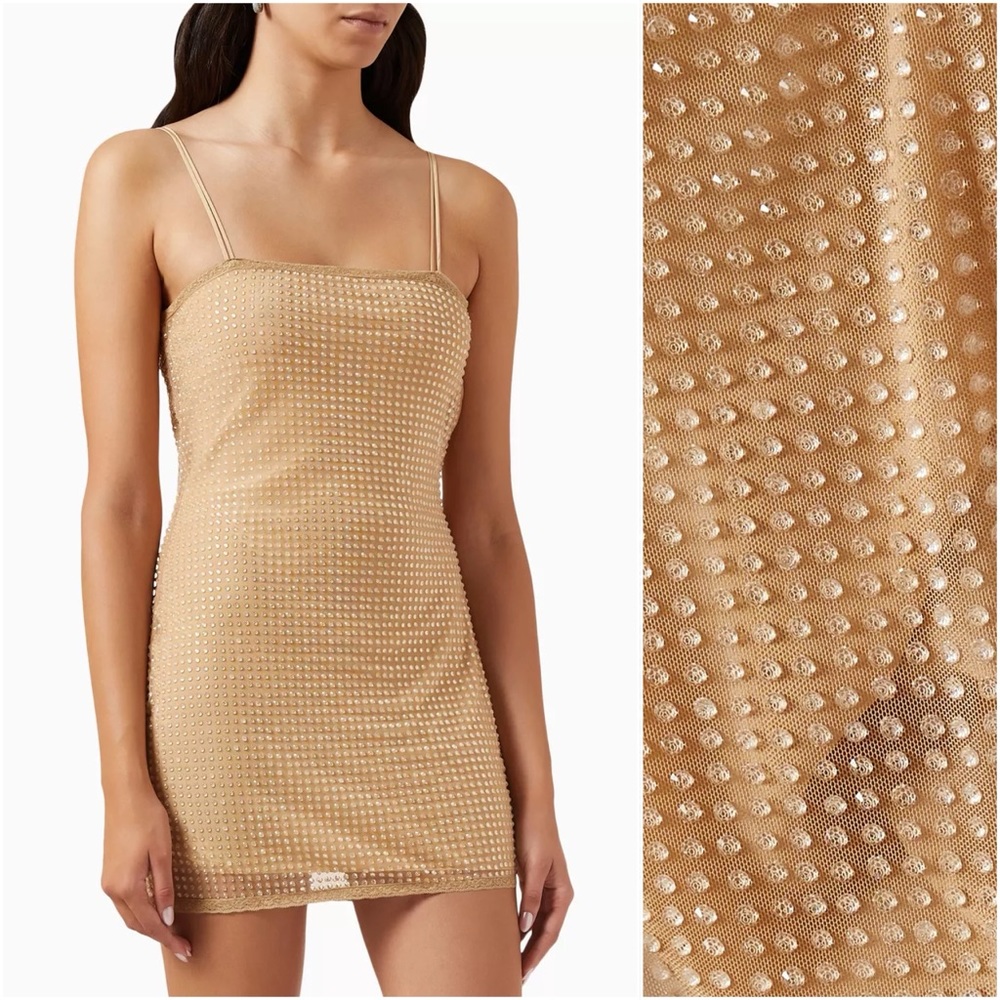 NWT ALEXANDER WANG Crystal-Embellished Tulle Mini Dress - Nude $995